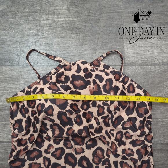 Tempt Me High Neck Leopard Tankini Swimsuit Size M - Picture 5 of 7